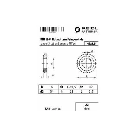 SONSTIGE DIN 1804 Nutmuttern Feingewinde M 42 X 1,5, A2 Blank, Ungehärtet Und Ungeschliffen 2 SONSTIGE DIN 1804 Nutmuttern Feingewinde M 42 X 1,5, A2 Blank, Ungehärtet Und Ungeschliffen – Bild 2