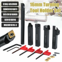 DRILLPRO 5-teiliges 16-mm-Stabdrehhalter-Werkzeugset Mit Klinge Und Schraubenschlüssel Für Bankdrehmaschine Und CNC-Drehwerkzeug